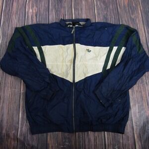 Vintage Adidas Jacket Mens 2XL Blue White Colorblock Zip Windbreaker 80s 90s
